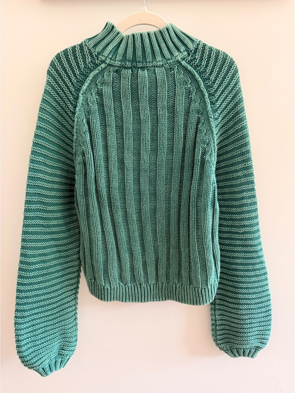 Free People Green Cable Knit Turtleneck Sweater Medium - Picture 3 of 3